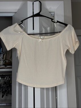 Bozzolo Cream Ribbed Square Neck Crop Top